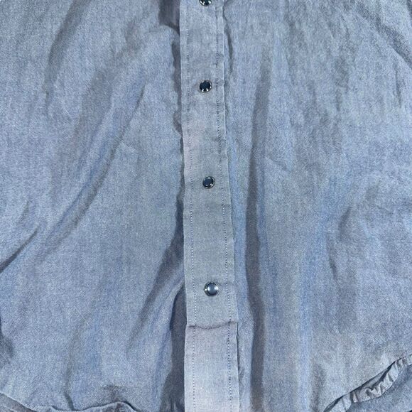 Vintage Flying R Ranch Wear Shirt Mens 17 Blue Blue Pearl Snap Western USA‎ - Picture 2 of 9